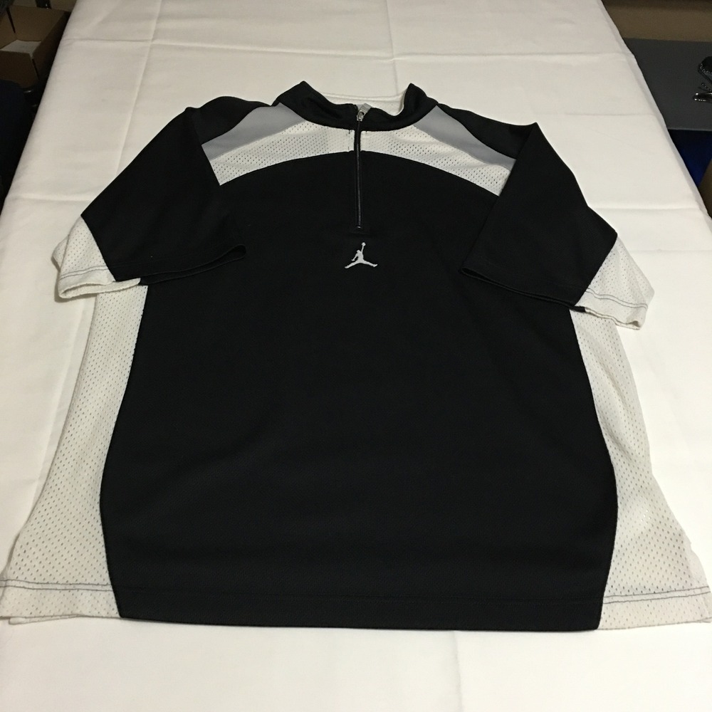 Jordan Quarter Zip Pullover Mens Large Black Mesh Panel Short Sleeve Jumpman